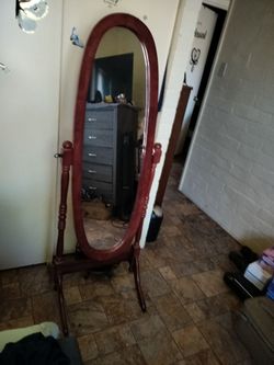 Cherry Wood Oval Cheval Floor Mirror