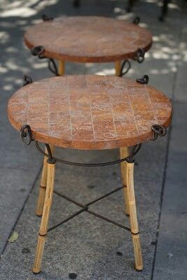 #30353 Pair of 24” x 24” Diameter Faux Brick-Top End Tables