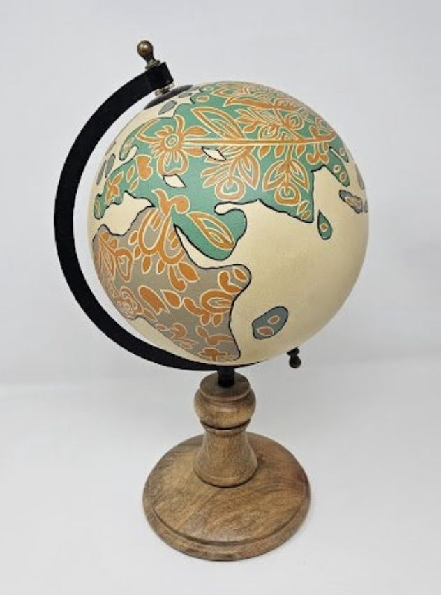 World Market Decorative Tabletop Wood Base Neutral Beige Globe