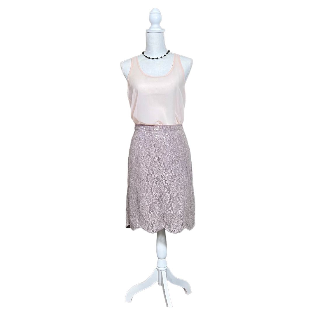 Baraschi Anthropology Taupe Lace Sequin Pencil Midi Skirt Sz L, 12