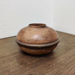 Vintage Wooden Small Vase with Metal Rim Hand-crafted in India