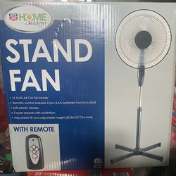 new in box oscillating stand fan with 3 speeds and remote control
