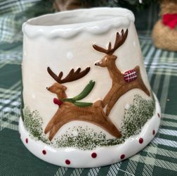 Retired Yankee Candle Christmas Reindeer Ceramic Candle Shade/Topper