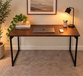 Industrial Rustic Dark Wood Computer Desk with Black Metal Legs