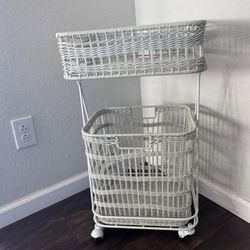 Faux Wicker Rolling Storage Cart