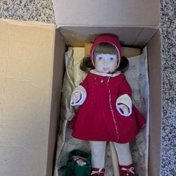 Vintage Porcelain Stephanie At Christmas Doll By Danbury Mint, 14"