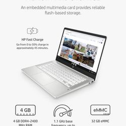 HP Chromebook 14 Laptop, Intel Celeron N4020, 4 GB RAM, 32 GB eMMC, 14” HD Micro-Edge Display, Chrome OS, Thin & Portable, 4K Graphics, Snow White Key