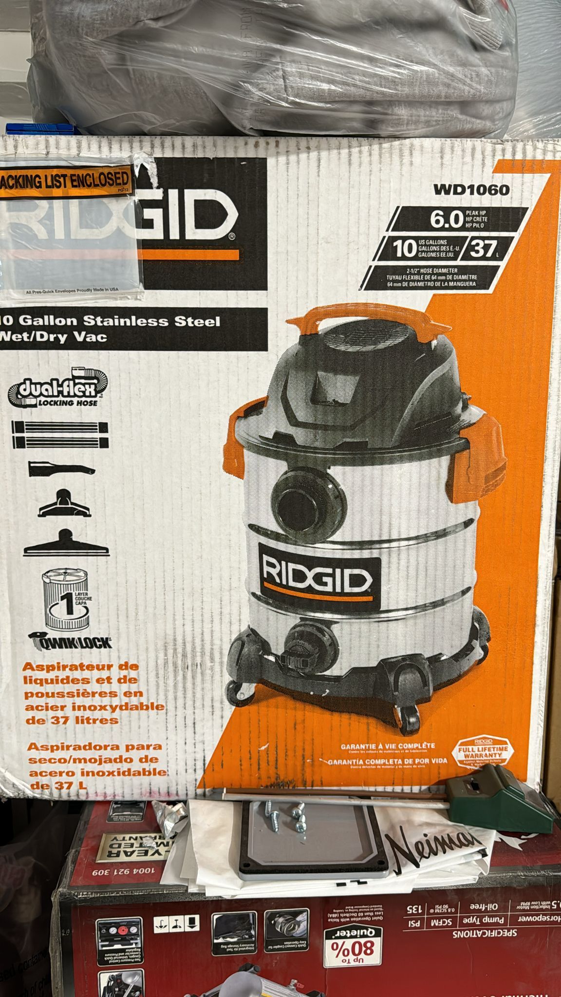 RIDGID 10 Gallon 6.0 Peak HP Stainless Steel Shop Vac Wet Dry Vacuum with Filter