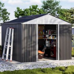 6x4.9ft Outdoor Storage Shed, Sliding Door Garden Shed - Garden Metal Shed, Outdoor Backyard Steel Shed