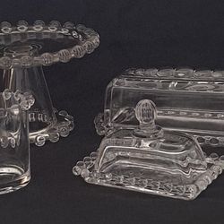(Reduced) Imperial pedestal cake stand, Imperial Candlewick Votive candle holder, Miniature Butterdish and Imperial rectangular butter dish