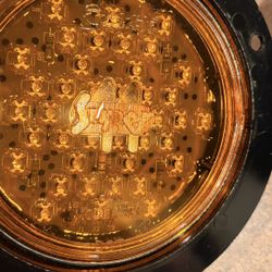 Super 44, LED, Yellow Round, 42 Diode, Rear Turn Signal, Black Flange Mount, Fit 'N Forget S.S., 24V