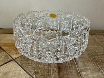 Vintage West German Hand Cut Lead Crystal Bowl 24% PbO Scalloped Starburs