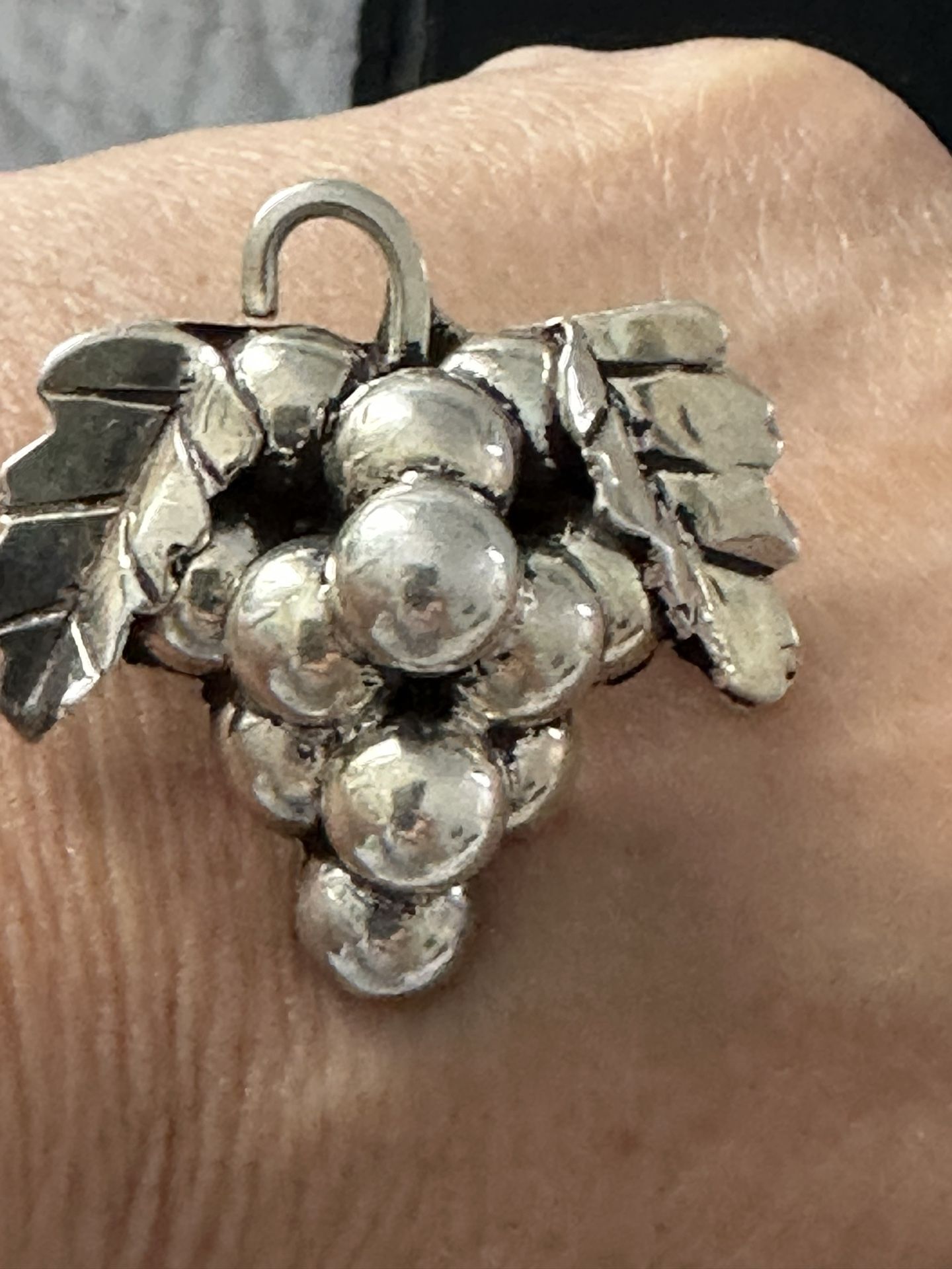 Vintage Sterling Silver Grape Vine Pendant & Pin High Polished
