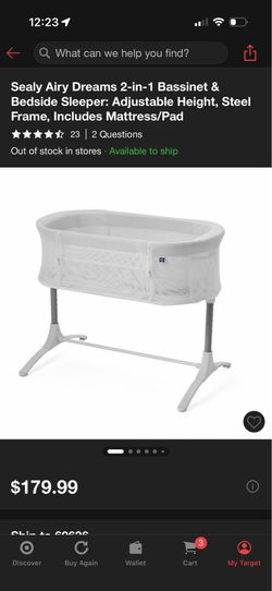 Sealy Airy Dreams 2-in-1 Bassinet & Bedside Sleeper: Adjustable Height, Steel Frame, Includes Mattress/Pad/ 3 sheets