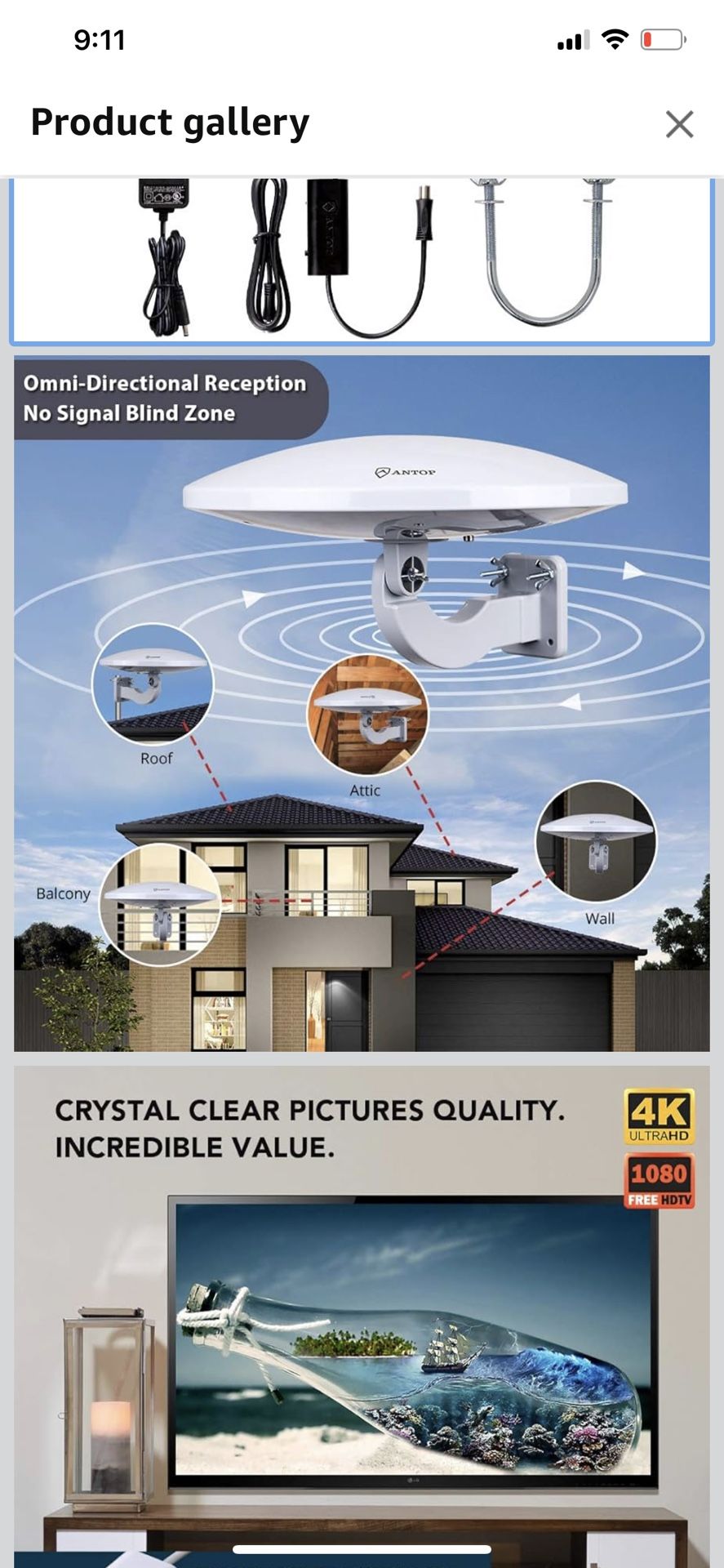 ANTOP PL-414BG HDTV Antenna UFO 360° Omni-Directional Reception with Smartpass Amplifier & Built-in 4G LTE Filter, Enhanced VHF &UHF Signal, Fit Outdo