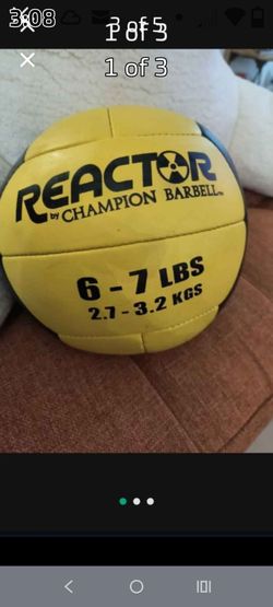 Reactor by Champion Barbell medicine ball. This particular ball is yellow and weighs 6-7 lbs