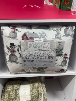 Full/Queen Snowman Christmas Quilt Set with 2 Shams