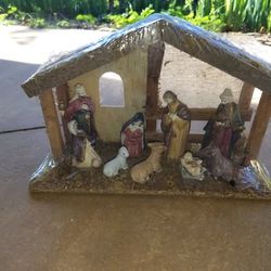 Christmas Nativity Scene with Stable and Figures