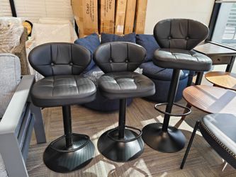 Bar Stools Set of 3, Adjustable Swivel Bar Chairs with 360° Rotation, Padded Counter Stools with Back and Footrest for Kitchen Island, Bistro, Cafe, a