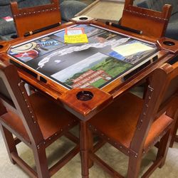 Brand new game table $249 for table only chairs $149 each leather handmade
