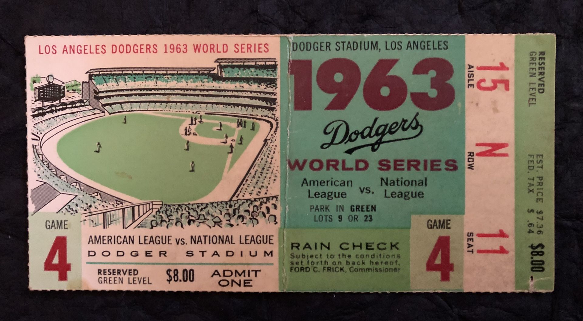 Dodgers Sweep Yankees 1963 World Series Ticket