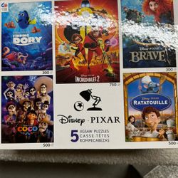 Disney Pixar, 5 Puzzles, Coco, Incredibles, Ratatouille