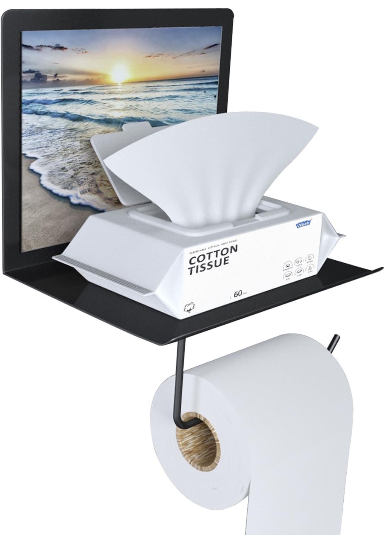 Toilet Paper Holder Stand with Phone Shelf Self-Adhesive, Stainless Steel Wall Mount Roll Holder for Bathroom, Rustproof and Stylish Washroom Tissue H