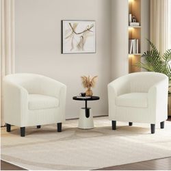 Set of 2  Accent Barrel Chair, Corduroy Fabric Club Chair,