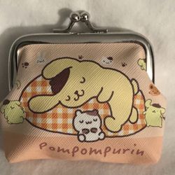 Hello Kitty PomPomPurin  coin purse small peach. 4” ”WX 3-1/“H
