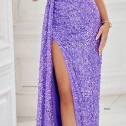 Purple Sequin Evening Prom Gown