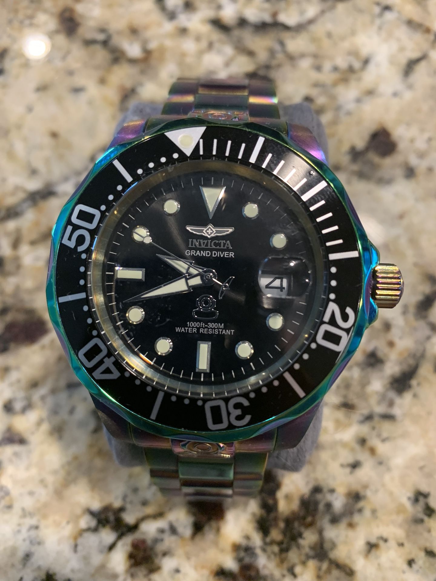 Men’s Invicta Watch Model 26601 Iridescent Pro Diver Automatic No Batteries Needed, All Stainless Steel Construction , Black Dial, 47 mm, Box Included