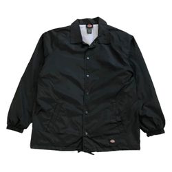 DICKIES SNAP FRONT NYLON JACKET LARGE L BLACK WINDBREAKER COACHES BUTTON VINTAGE
