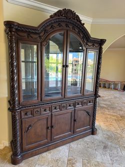 Large Dark Wood China Cabinet Hutch