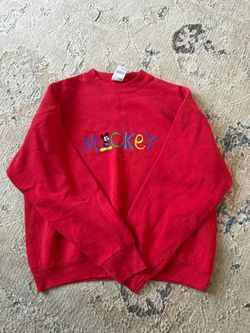 Mickey Mouse Embroidered Red Crewneck Sweatshirt