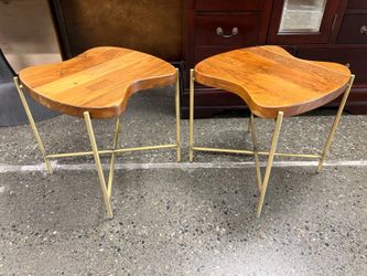 MOE’S Minimalist Free Form Wood Top & Brass Base Side Table (Set of 2)