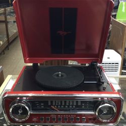 Red Ion Mustang LP 4-In-1 Classic Car Styled Music Center Turntable 