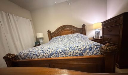 King Size Wood Bed set with filigree carving