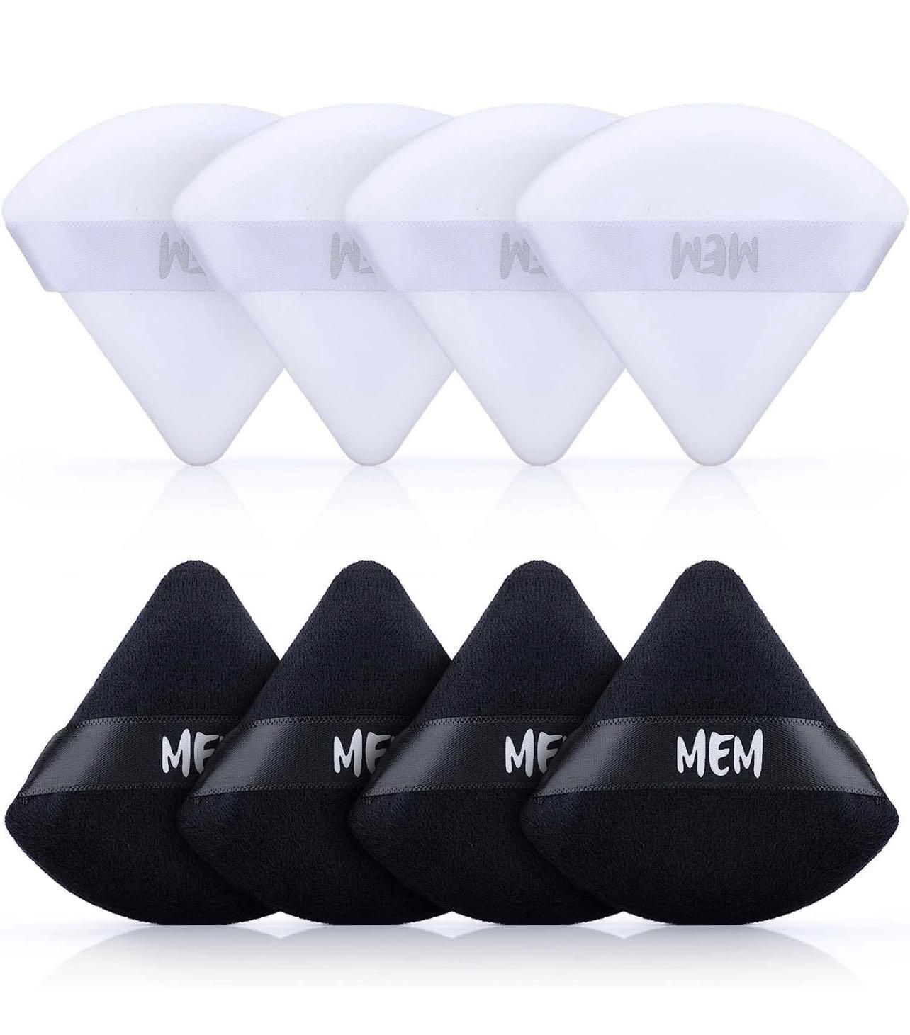 2 sets MEM Triangle Powder Puff - 8 Pcs Soft Velour Makeup Puffs for Face Powder Loose Powder Application, Wet and Dry Use, Sponge Beauty Makeup Tools