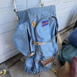 JANSPORT Backpack SCOUT External Frame Lightweight Nylon Hiking Camping blue With Red Cover