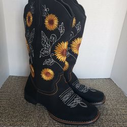 Boots - Sunflower Embroidered Cowgirl Boots. NEW!