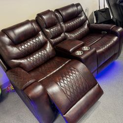 SALE✨Brown Power Recliner Sofa Set  with Built-in USB Ports/Storage Console