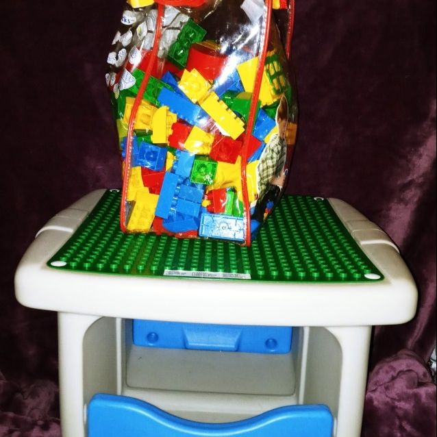 Vintage Step 2 Duplo Table & about 7lbs of Duplo Legos