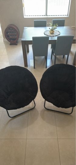 Black Plush Saucer Chairs (Set of 2)