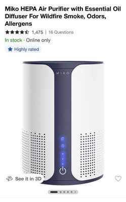 New in box Miko HEPA 3 speed $150 Air Purifier, quiet sleep mode, essential oil diffuser for 925 sq ft room