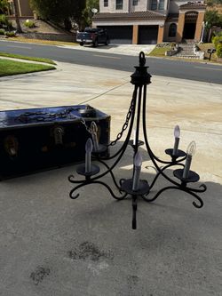 Vintage Black Wrought Iron Chandelier – 6-Light Candle Style