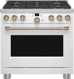 CAFE 36 in. 6.2 cu. ft. Smart Slide-In Gas Range in Matte White with 6 Burners, Air Fry and Convection