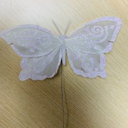 22 White Sparkly Feathered Individual Butterflies