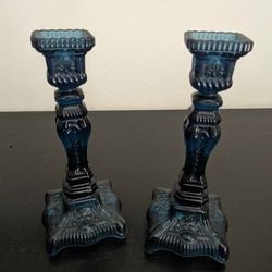 Vintage One Cobalt Blue Glass Candle Holder (Pair)