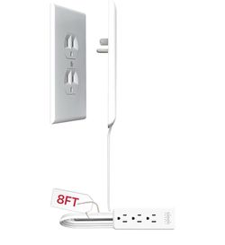 8-Foot Sleek Socket Original Patented Ultra-Thin Outlet Concealer & Extension Cord Kit