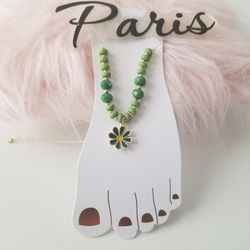 Green Beaded Anklet with Dangling Charm New